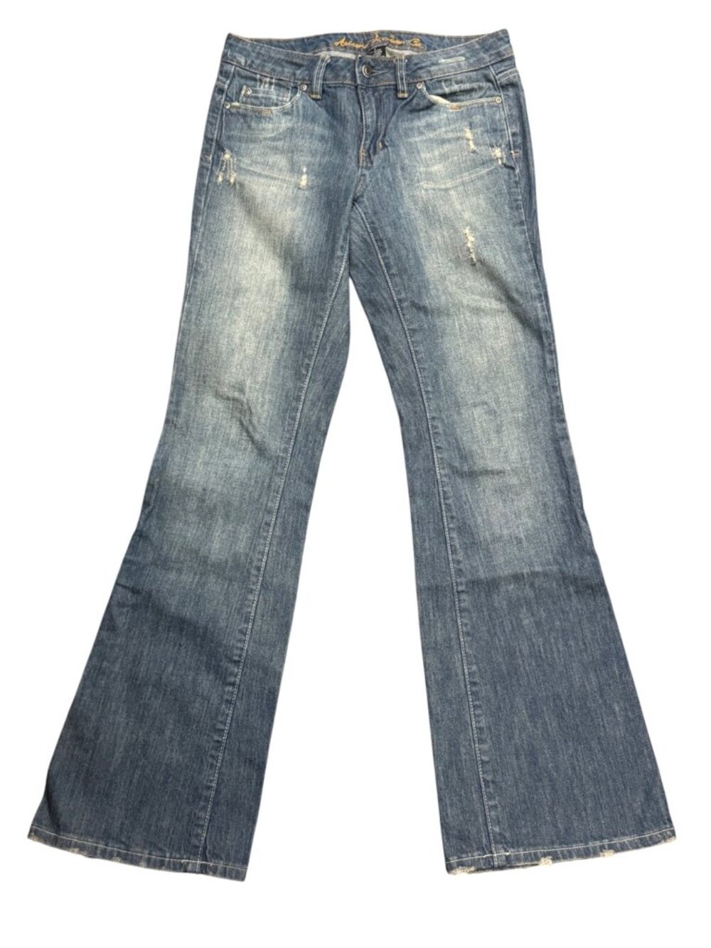 Arizona Jean Co. Womens Distressed Flare Denim Jeans Size 5 Medium Wash Pre-Owne